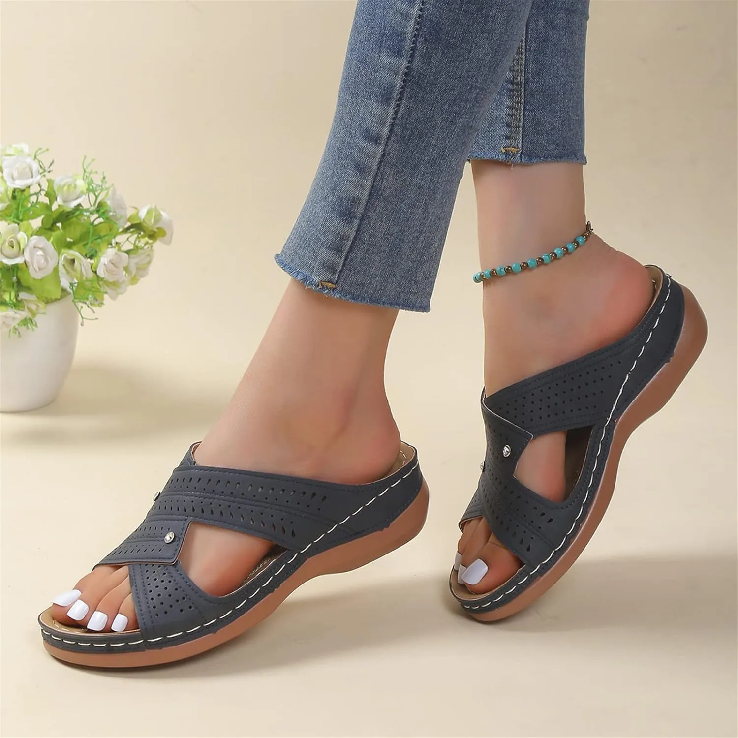 Ladmiple Womens Sandals Dressy Casual Comfortable Arch Support Orthopedic Flip Flops Soft Summer Beach Shoes Orthotic Slides