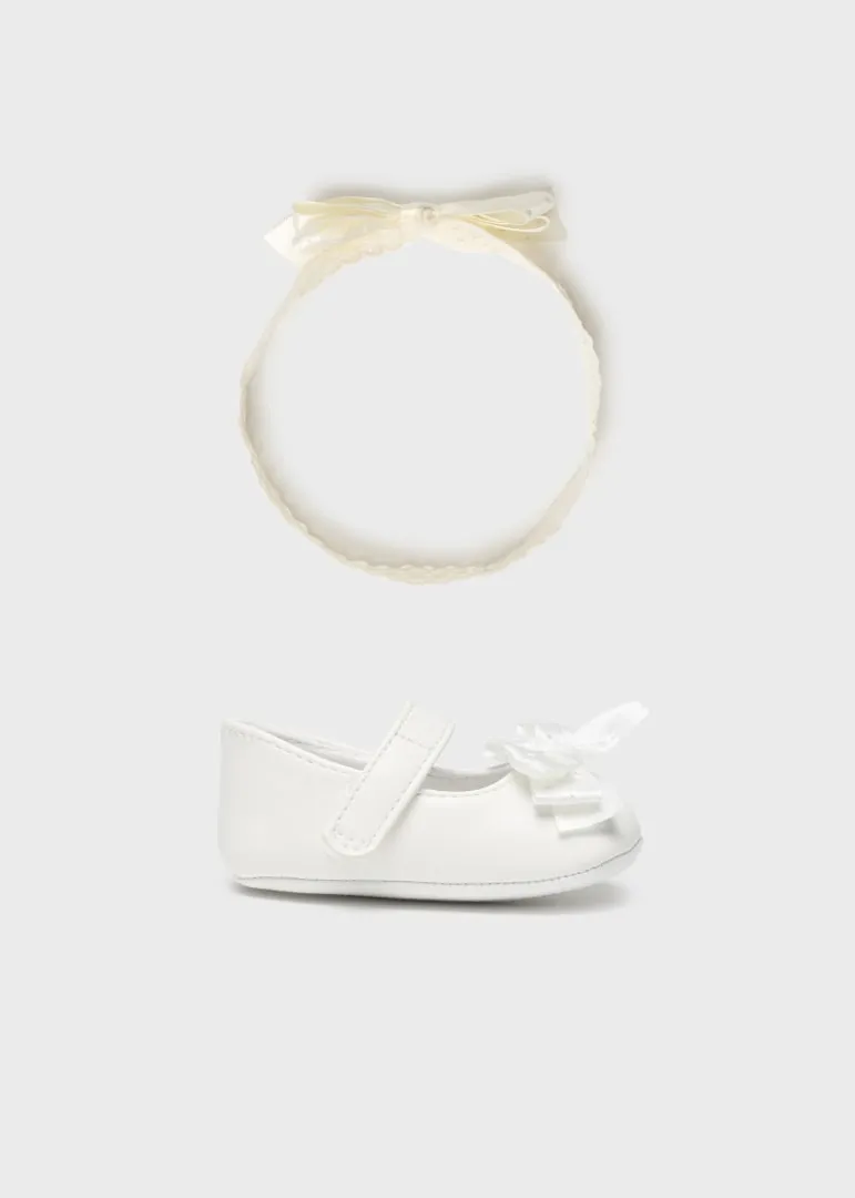 Mayoral Baby Girl Mary Janes & Headband Set  9633-88  Blanco