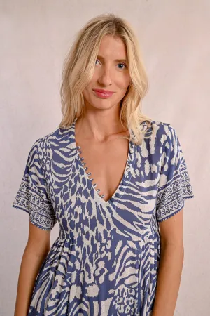 Molly Bracken Denim Blue Maggy Dress  Boho Chic with Delicate Button Detail
