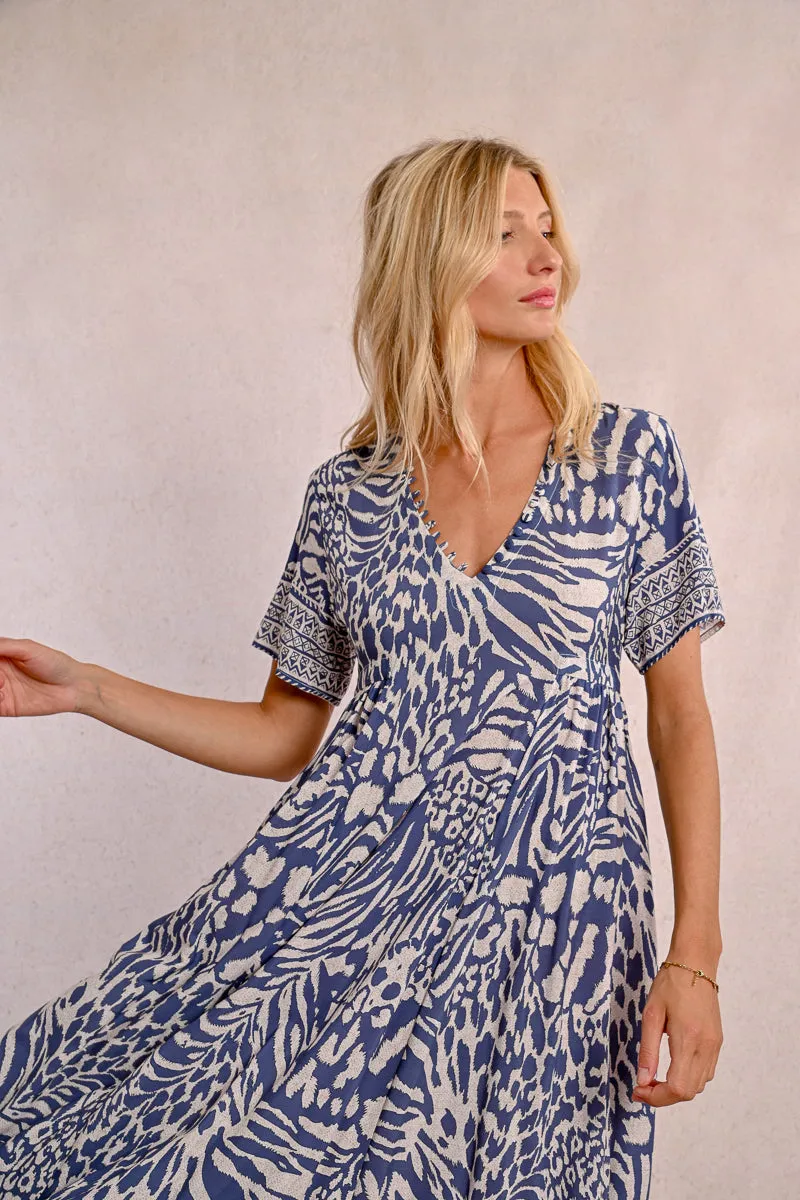 Molly Bracken Denim Blue Maggy Dress  Boho Chic with Delicate Button Detail
