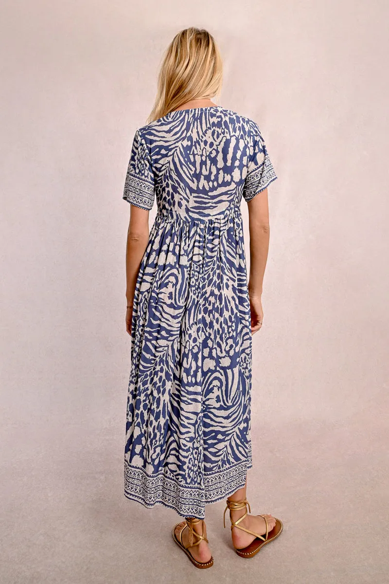 Molly Bracken Denim Blue Maggy Dress  Boho Chic with Delicate Button Detail