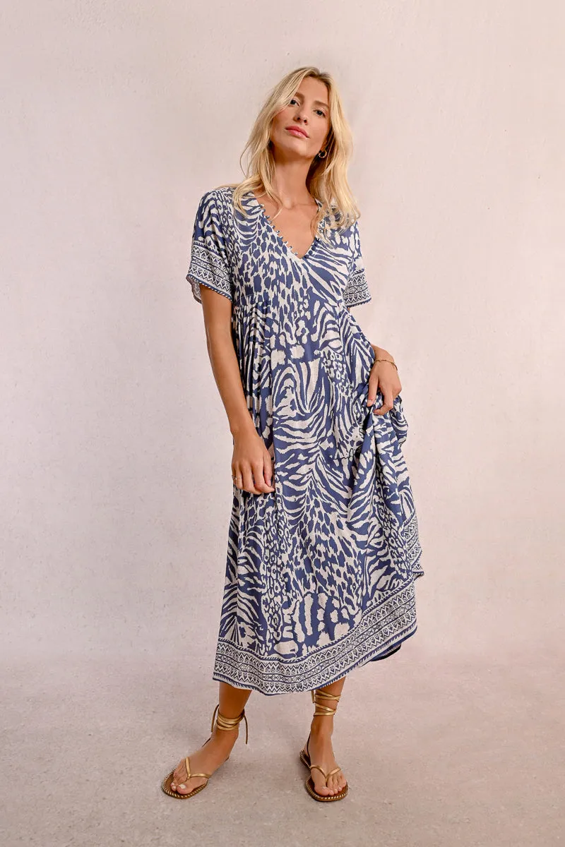 Molly Bracken Denim Blue Maggy Dress  Boho Chic with Delicate Button Detail