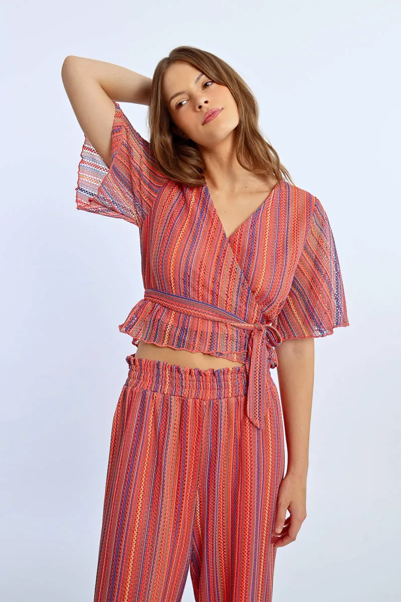 Molly Bracken Knit Wrap Top  Multicolor Boho Chic