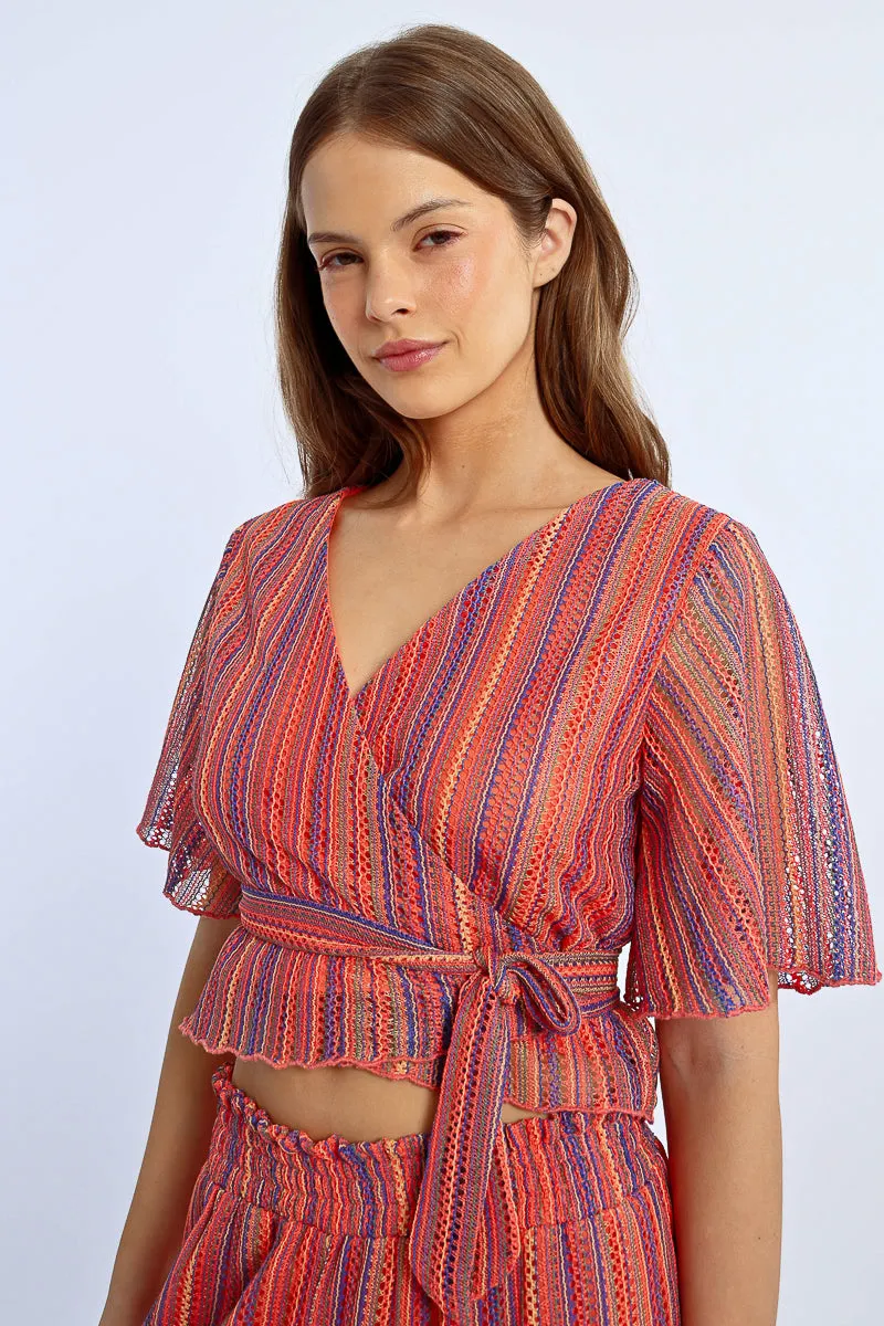 Molly Bracken Knit Wrap Top  Multicolor Boho Chic