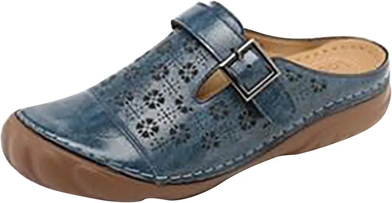 oiangi Clogs Sandals for Women with Arched Support Summer Comfortable Flower Hollow Closed Toe Slip-on Slippers Soft Breathable Outdoor Non-Slip Shoes