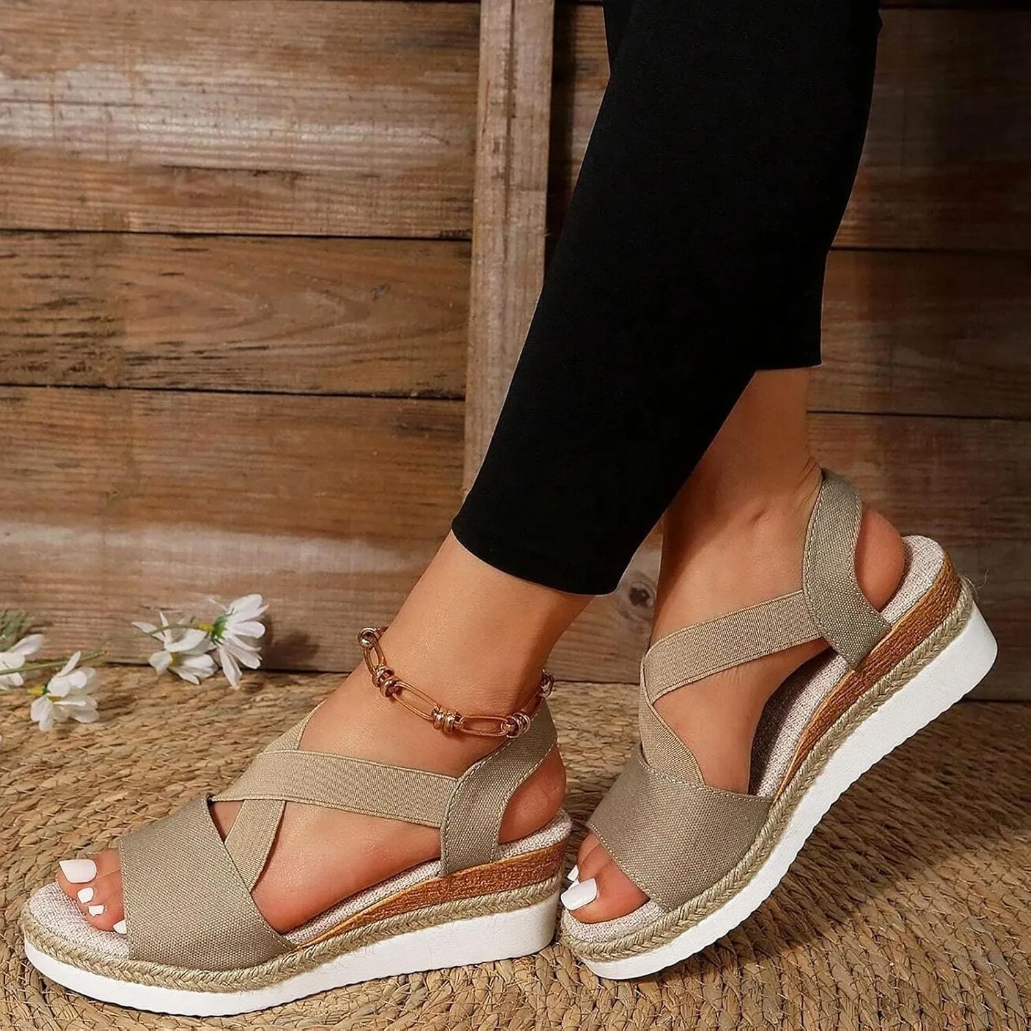Orthopedic Platform Wedge Sandals for Women Summer Dressy Flat Open Toe Slip on Sandals Outdoor Shoes