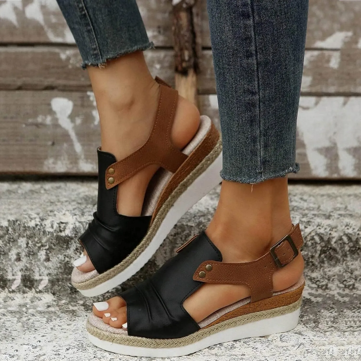 Orthopedic Platform Wedge Sandals for Women Summer Dressy Flat Open Toe Slip on Sandals Outdoor Shoes