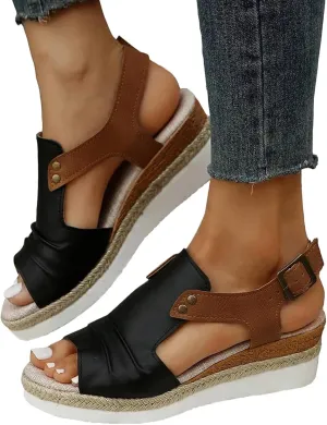 Orthopedic Platform Wedge Sandals for Women Summer Dressy Flat Open Toe Slip on Sandals Outdoor Shoes