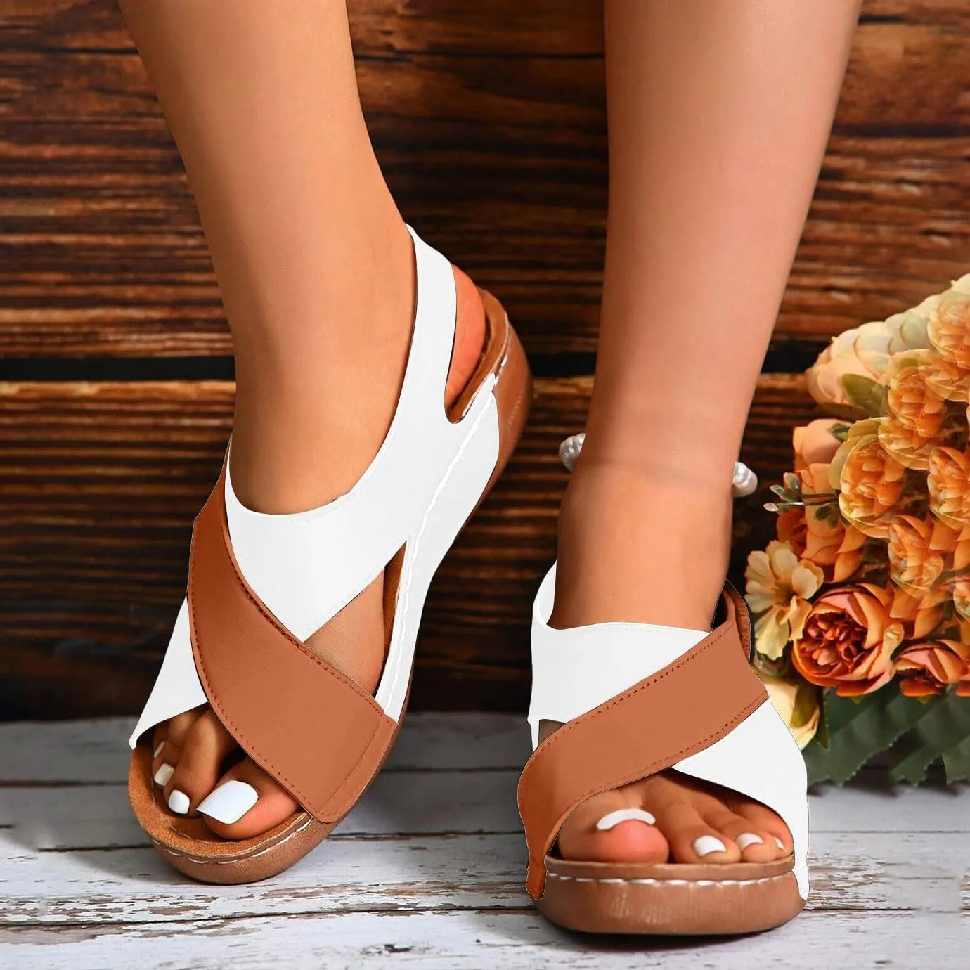 Orthopedic Platform Wedge Sandals for Women Summer Dressy,Flat Open Toe Ankle Strap Espadrilles Sandals Casual Strappy Slip on Sandals Beach Boho Sandals Comfortable Outdoor Shoes (7.5)