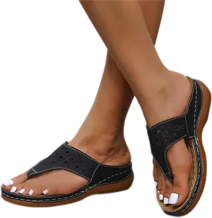 Orthopedic Sandals for Women, Sandals Women Dressy Summer Flat Walking Slippers with Arch Support Anti-Slip Slip On Sandal Flip Flops Beach Travel Clip Toe Comfortable Fashion Sandals (Black-B, 11.5)