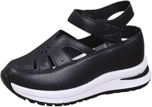 Orthopedic Wedge Sandals for Women Summer Dressy Closed Toe Ankle Strap Platform Sneakers Cutout Low Wedges Slip on Sandals Comfortable Outdoor Shoes 