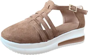 Orthopedic Wedge Sandals for Women Summer Dressy Closed Toe Ankle Strap Platform Sneakers Cutout Low Wedges Slip on Sandals Comfortable Outdoor Shoes 