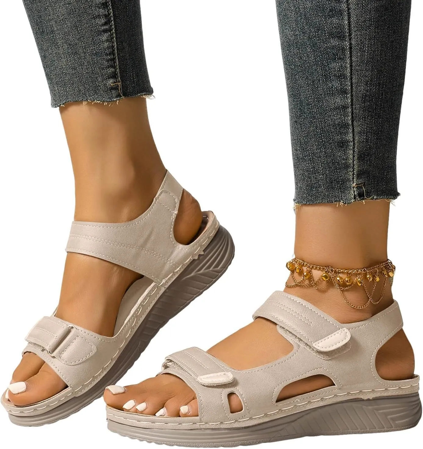 Orthopedic Wedge Sandals for Women Summer Dressy, Open Toe Ankle Strap Platform Sandals Casual Strappy Low Wedges Sandals Zipper Summer Beach Sandals Dress Shoes Comfortable Outdoor Shoes