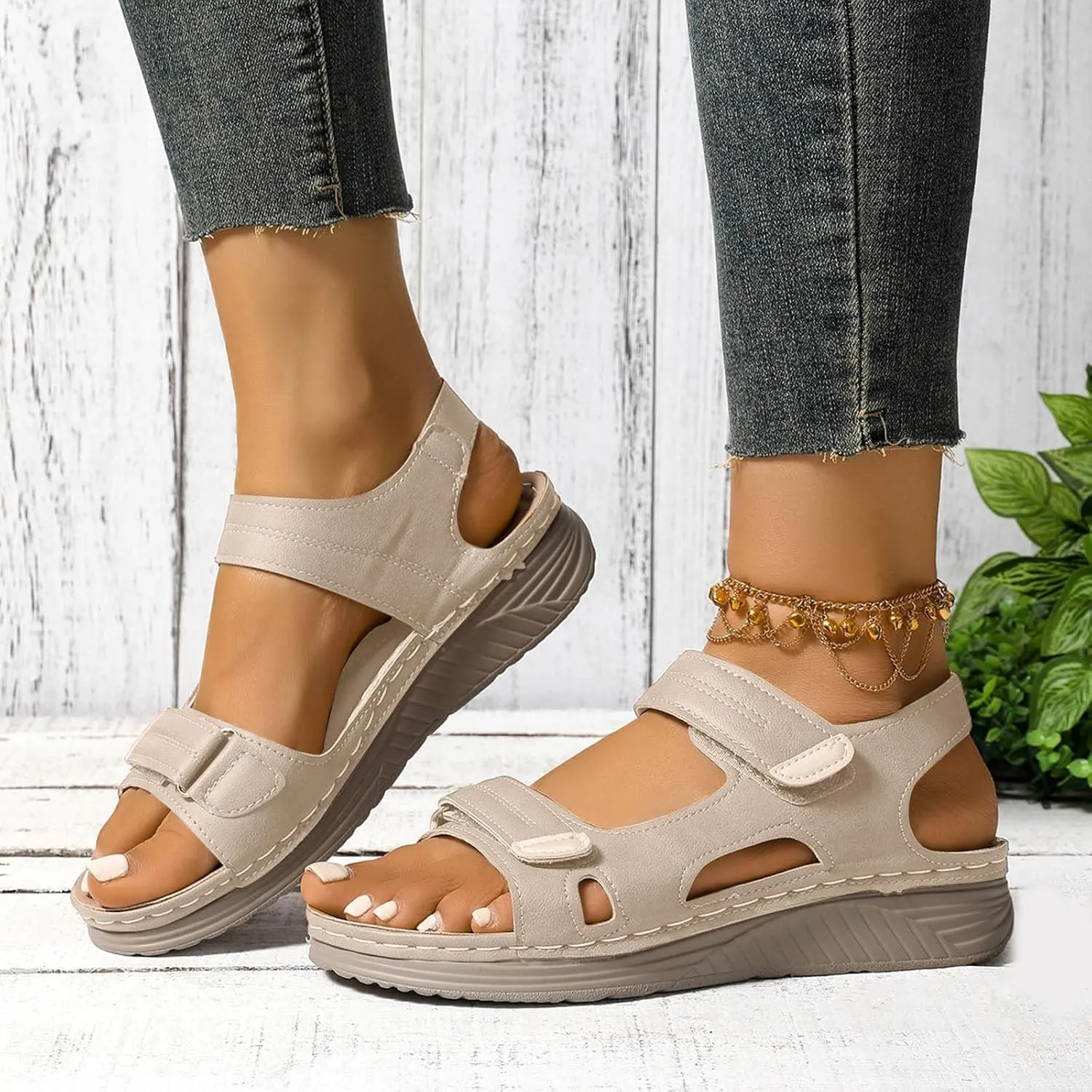 Orthopedic Wedge Sandals for Women Summer Dressy, Open Toe Ankle Strap Platform Sandals Casual Strappy Low Wedges Sandals Zipper Summer Beach Sandals Dress Shoes Comfortable Outdoor Shoes