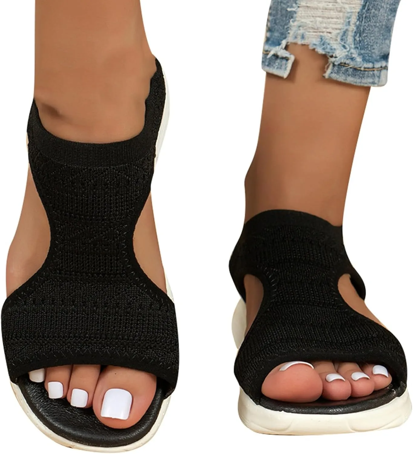 Orthopedic Wedge Sandals for Women with Arch Support 2025 Summer Elastic Mesh Open Toe Solid Patriotic Sandals for Women Comfortable Summer Outdoor Fashionable Slippers