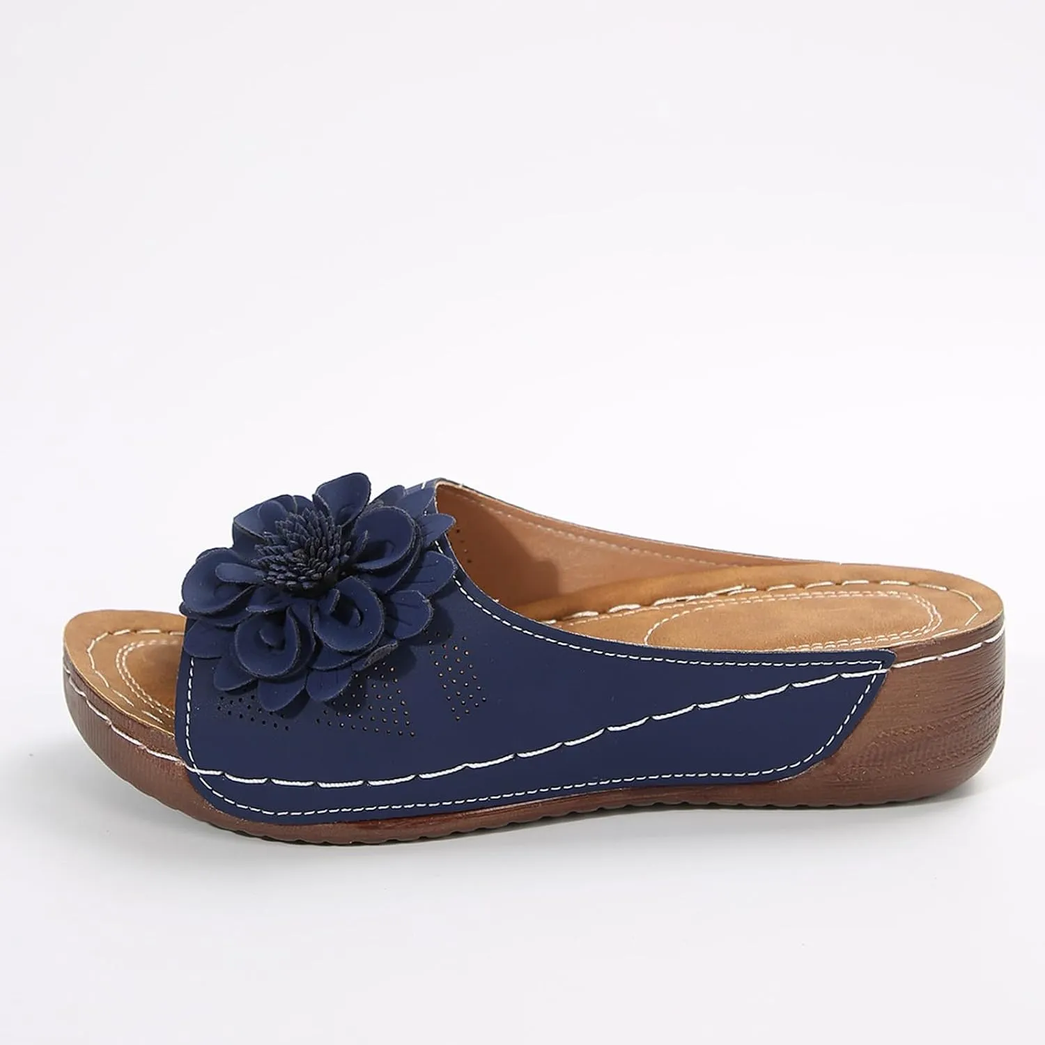 Orthopedic Wedges Sandals for Women With Arch Support, Fish Mouth Open Toe Leather Chic Flowers Slippers Wedge Platform Sandals Summer Beach Boho Slip on Sandals