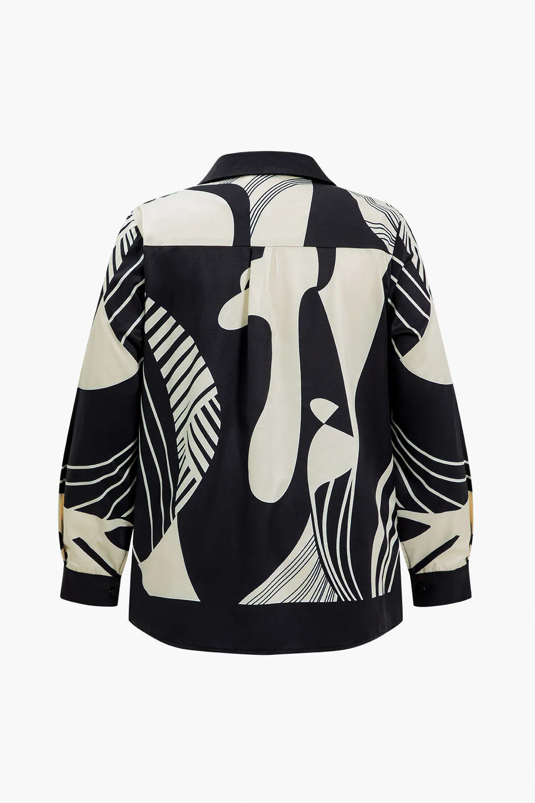 Plus Size Graffiti Print Button Trousers Set – Black and White