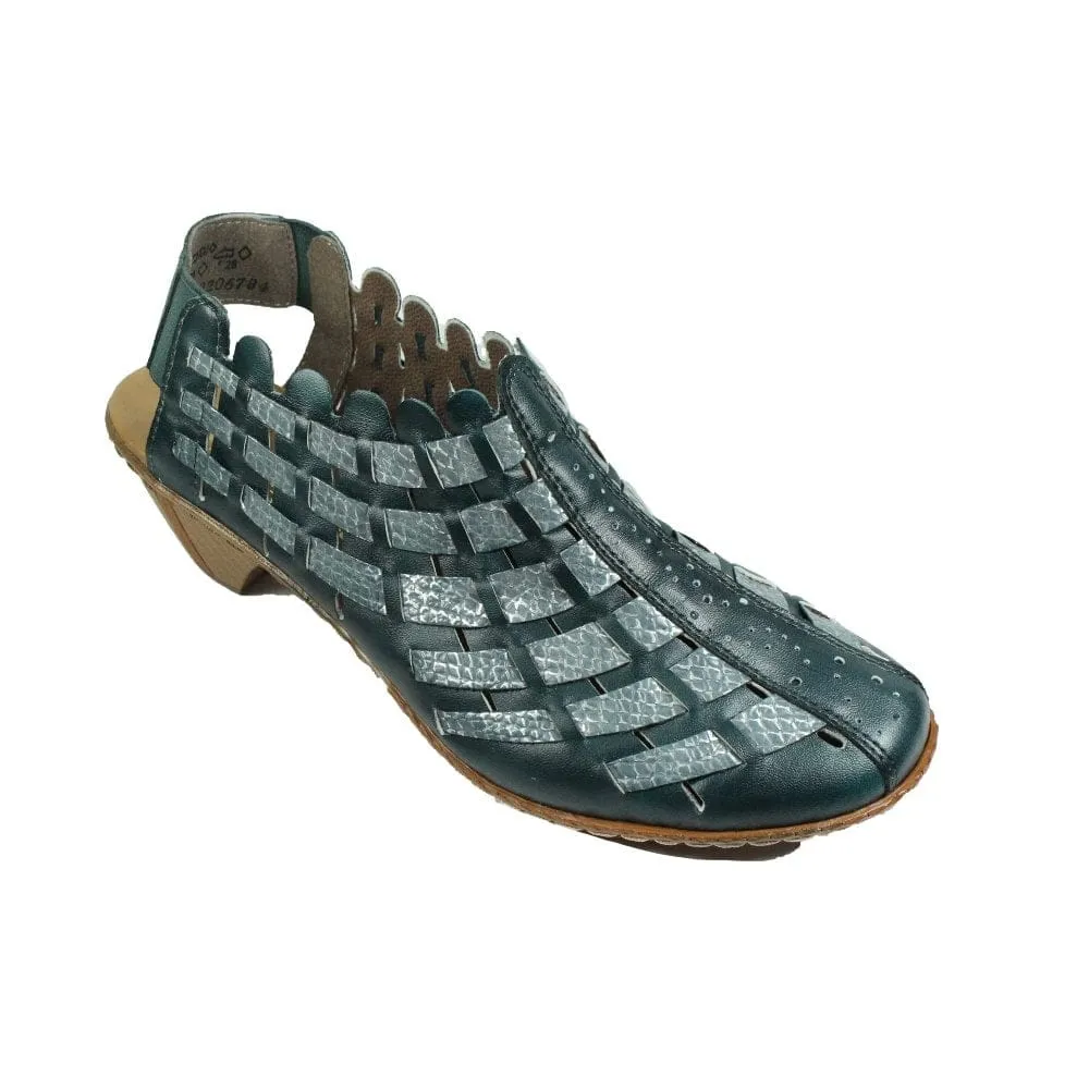 Rieker Women's Woven Heels- Green Combi