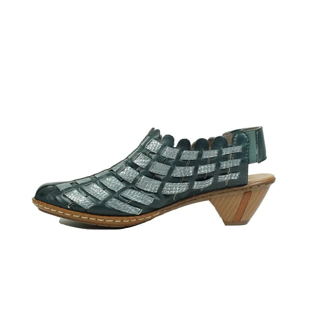 Rieker Women's Woven Heels- Green Combi