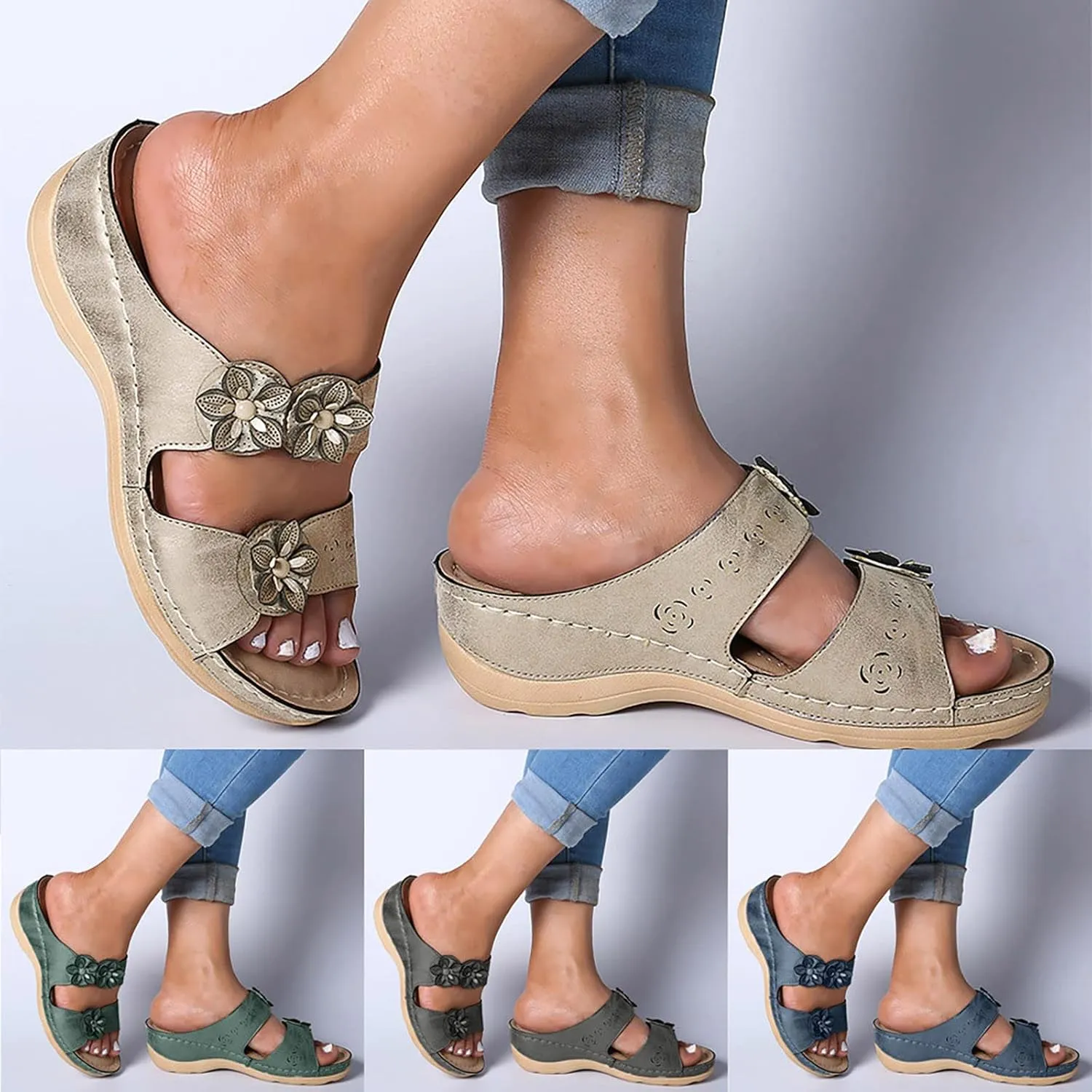 Sandals for Women Casual, Women Premium Orthopedic Open Toe Sandals Retro Anti-Slip Summer Casual Sandals