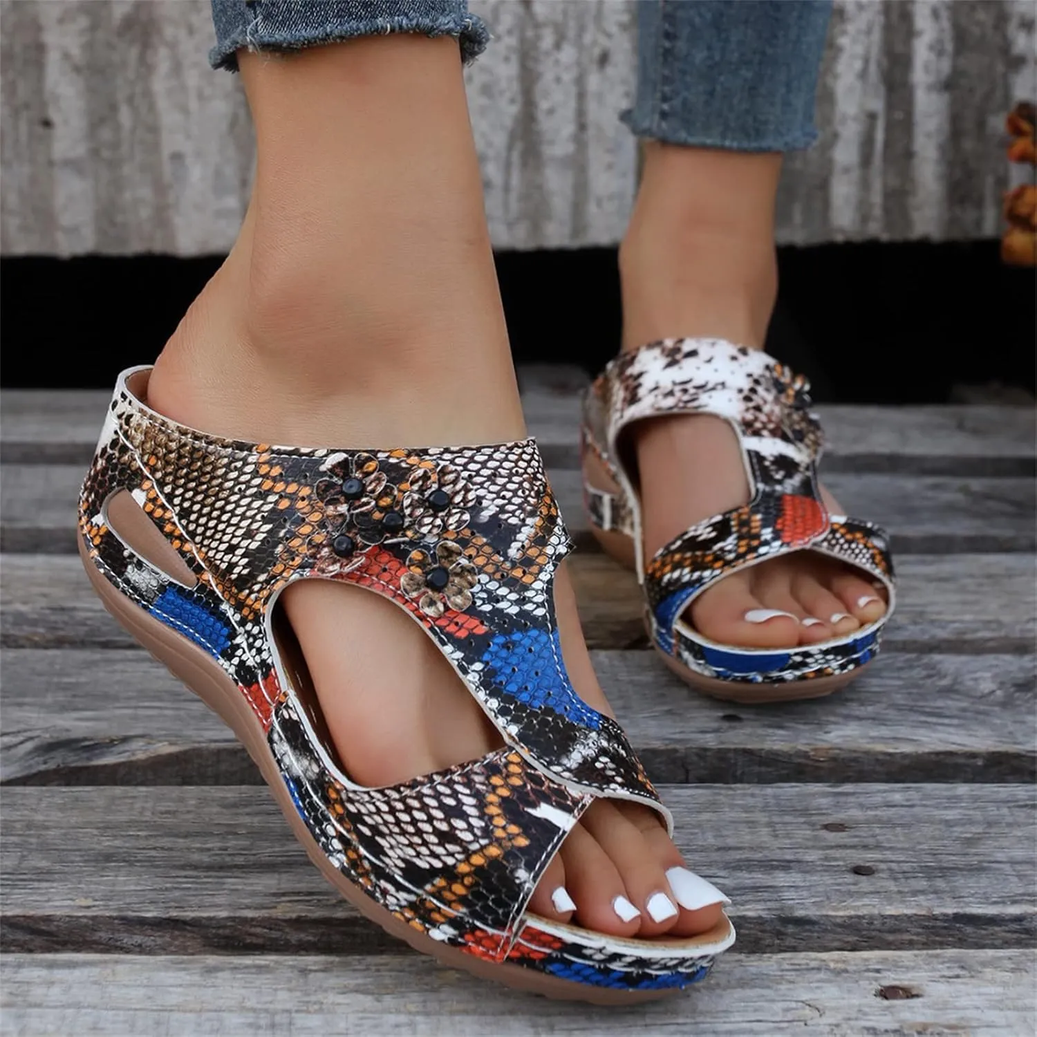 Sandals Women Comfortable Dressy Wedge Sandals Fashion Orthotic Slides Lightweight Athletic Slip On Orthopedic Slippers