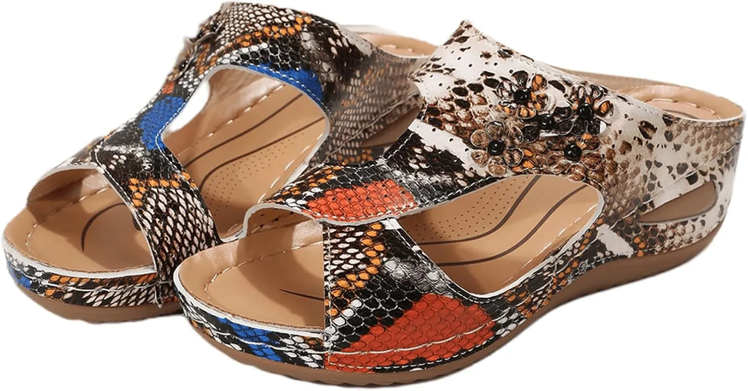 Sandals Women Comfortable Dressy Wedge Sandals Fashion Orthotic Slides Lightweight Athletic Slip On Orthopedic Slippers