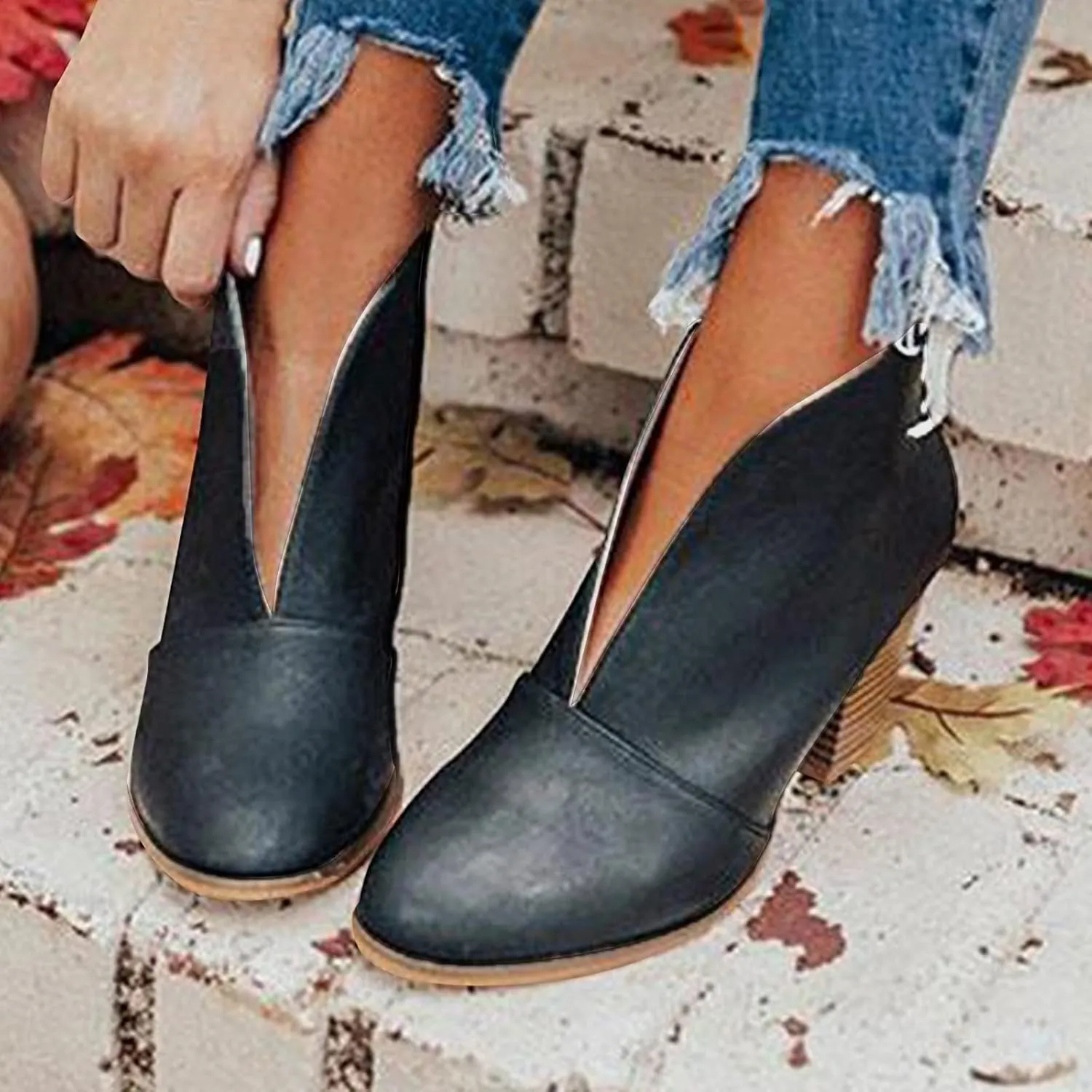 SBGMoSJ White Booties Women Ankle Boots Wide Width Brown Suede Ankle Boots Women Black Dress Booties for Women Low Heel Leather Ankle Booties for Women Low Heel Western Booties for Women Leather