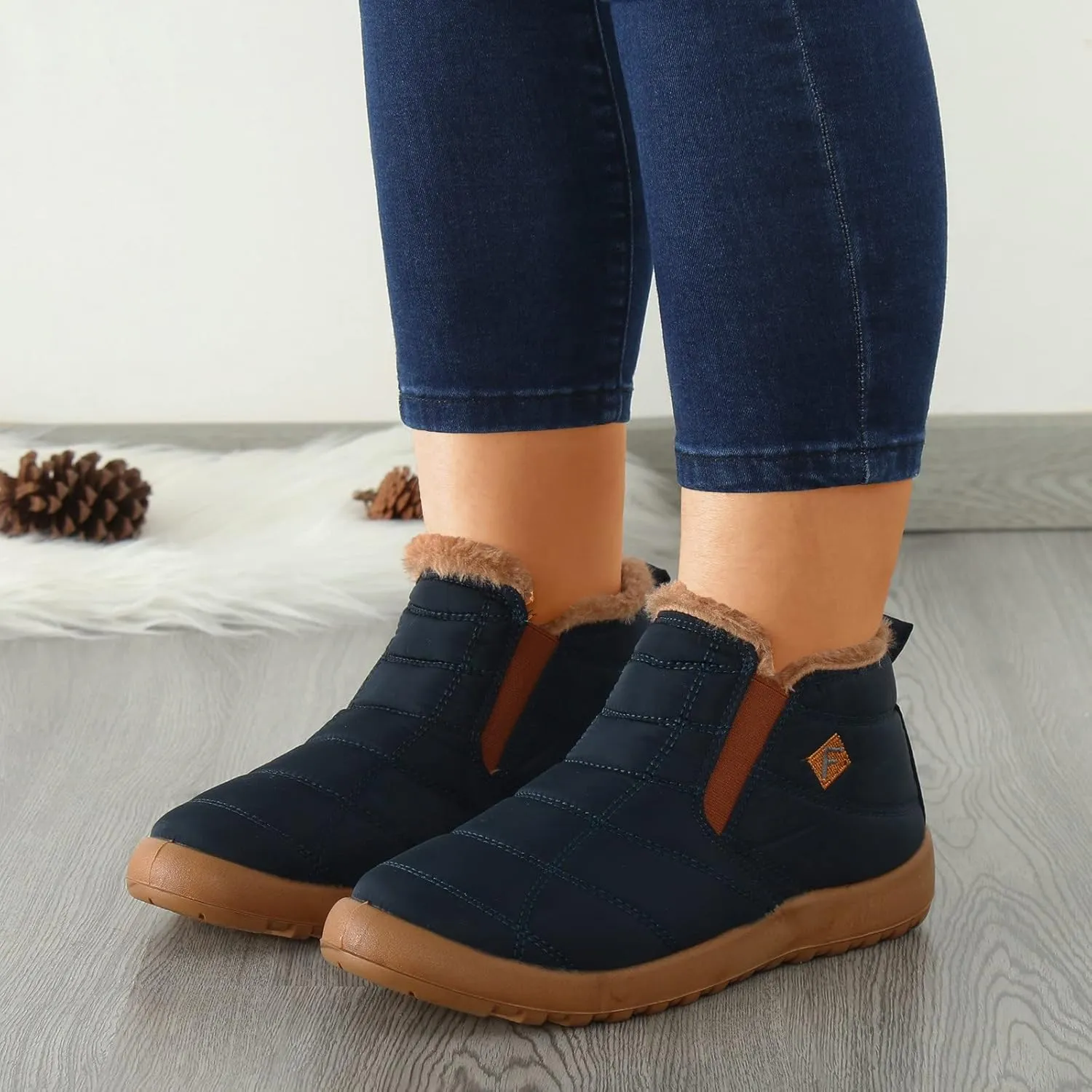 SBGMoSJ Winter Boots for Women Fashionable Women's Wide Width Waterproof Slip on Ankle Boots for Swollen Feet Winter Work Boots for Women Wide Width Women Boots Winter Ankle Botas Nieve Largas
