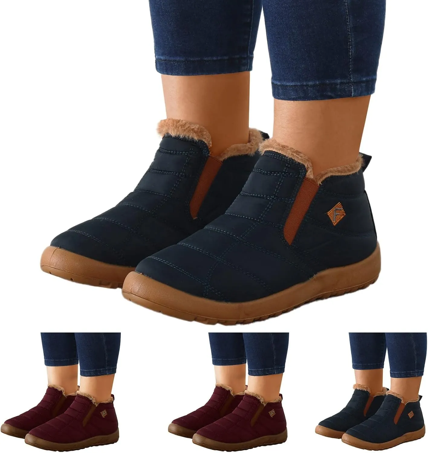 SBGMoSJ Winter Boots for Women Fashionable Women's Wide Width Waterproof Slip on Ankle Boots for Swollen Feet Winter Work Boots for Women Wide Width Women Boots Winter Ankle Botas Nieve Largas