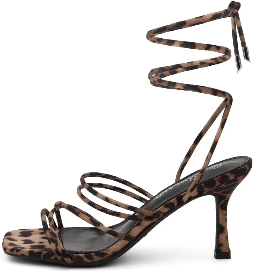 Shoe Land Women's Strappy Heels ?C Square Open Toe Lace-Up Heeled Sandals with Adjustable Ankle Wrap, Comfy 3-Inch Stiletto Dressy Evening High Heels for Wedding & Party