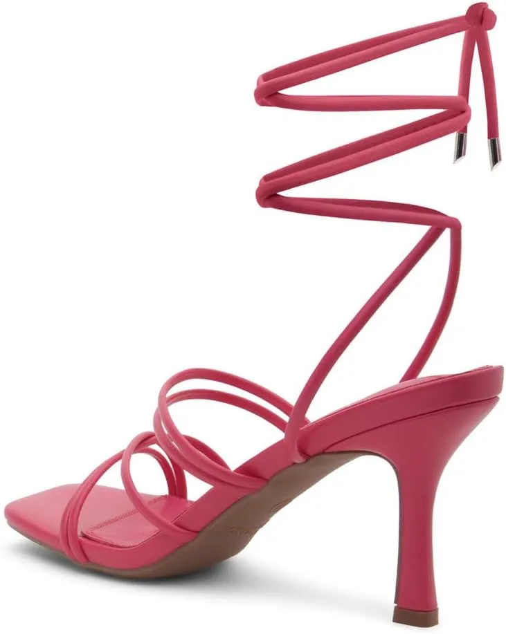 Shoe Land Women's Strappy Heels ?C Square Open Toe Lace-Up Heeled Sandals with Adjustable Ankle Wrap, Comfy 3-Inch Stiletto Dressy Evening High Heels for Wedding & Party