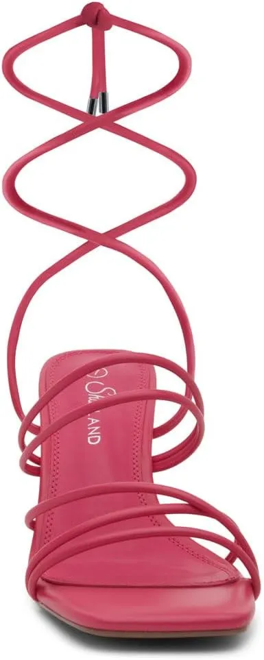 Shoe Land Women's Strappy Heels ?C Square Open Toe Lace-Up Heeled Sandals with Adjustable Ankle Wrap, Comfy 3-Inch Stiletto Dressy Evening High Heels for Wedding & Party