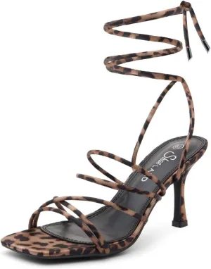 Shoe Land Women's Strappy Heels ?C Square Open Toe Lace-Up Heeled Sandals with Adjustable Ankle Wrap, Comfy 3-Inch Stiletto Dressy Evening High Heels for Wedding & Party