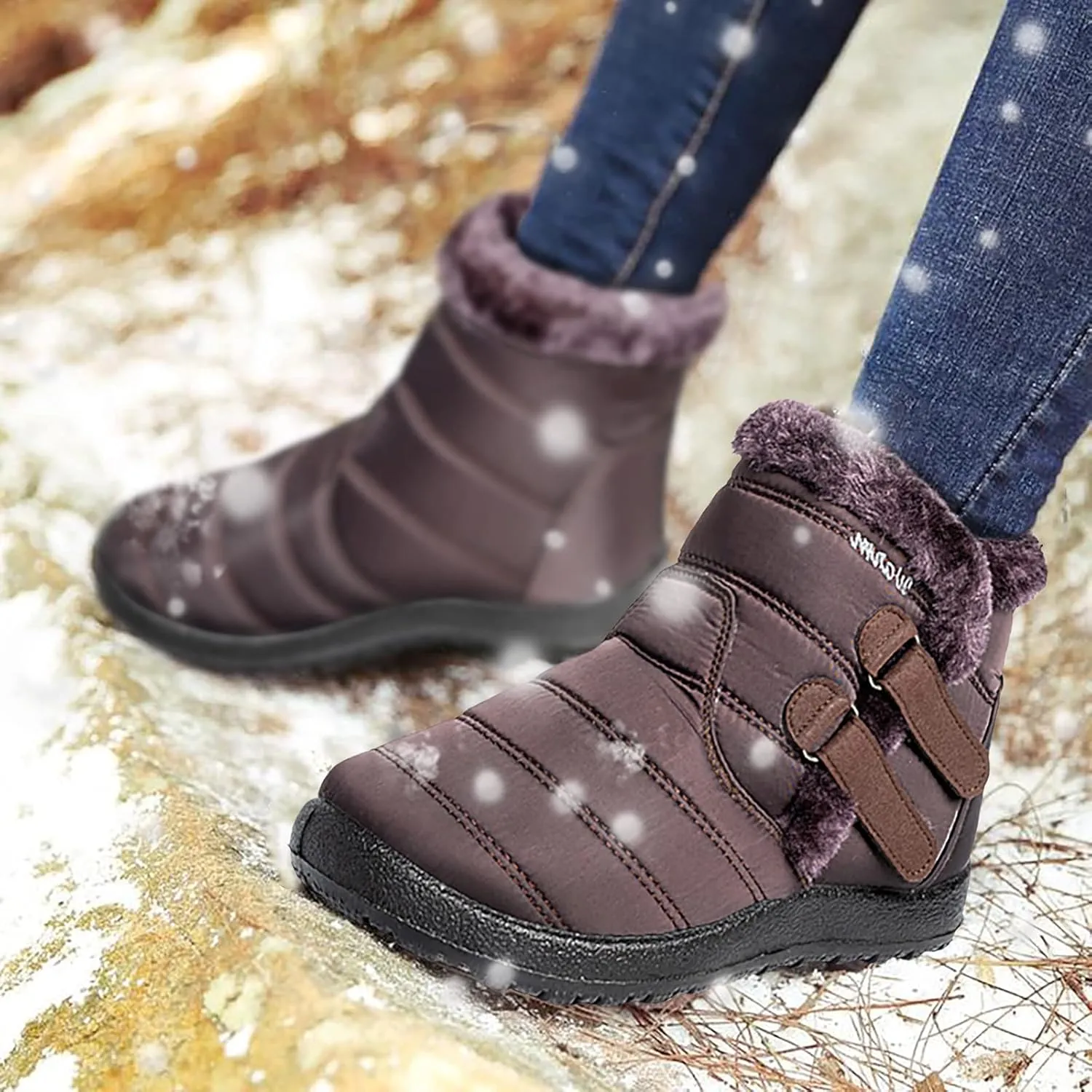Short Winter Boots Extra Wide for Women Waterproof Snow Womens Black Snow Boots Wide Waterproof Snow Boots Women Wide Width Winter Women Boots Low Heel Waterproof Womens Boots Tall