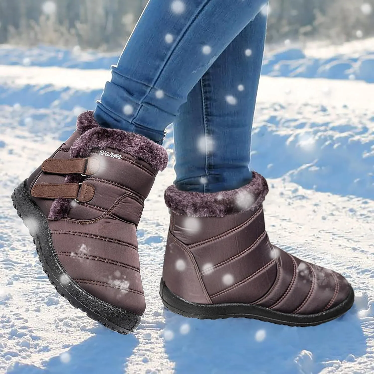 Short Winter Boots Extra Wide for Women Waterproof Snow Womens Black Snow Boots Wide Waterproof Snow Boots Women Wide Width Winter Women Boots Low Heel Waterproof Womens Boots Tall