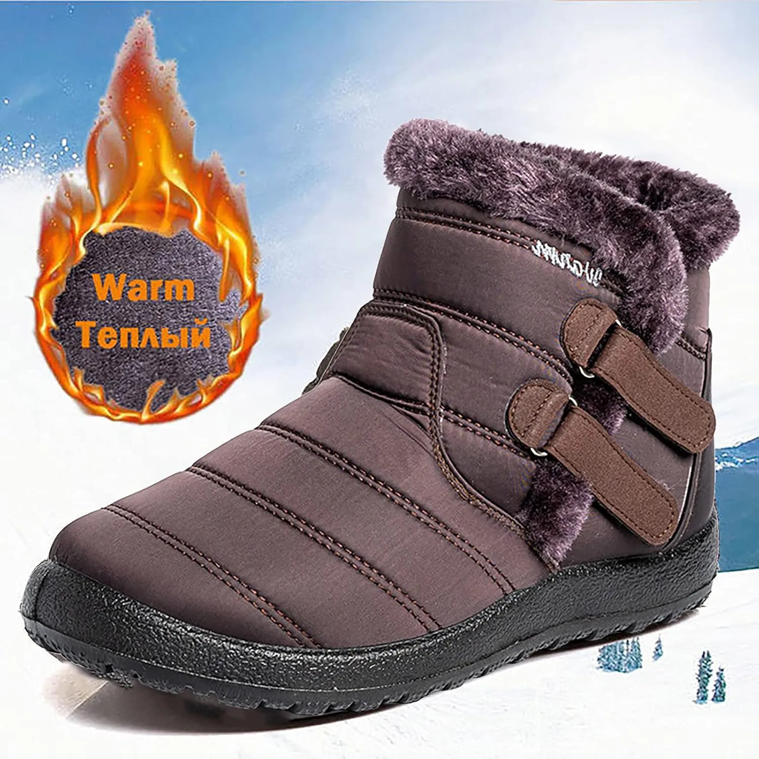 Short Winter Boots Extra Wide for Women Waterproof Snow Womens Black Snow Boots Wide Waterproof Snow Boots Women Wide Width Winter Women Boots Low Heel Waterproof Womens Boots Tall