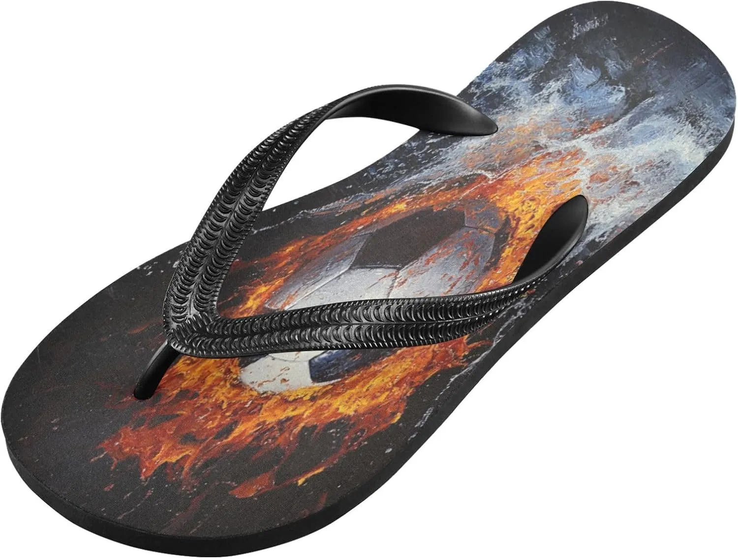 Soccer Ball Black Flip Flops Beach Shower Thong Sandals Rubber Non Slip Summer Slippers Shoes for Walking Men Women