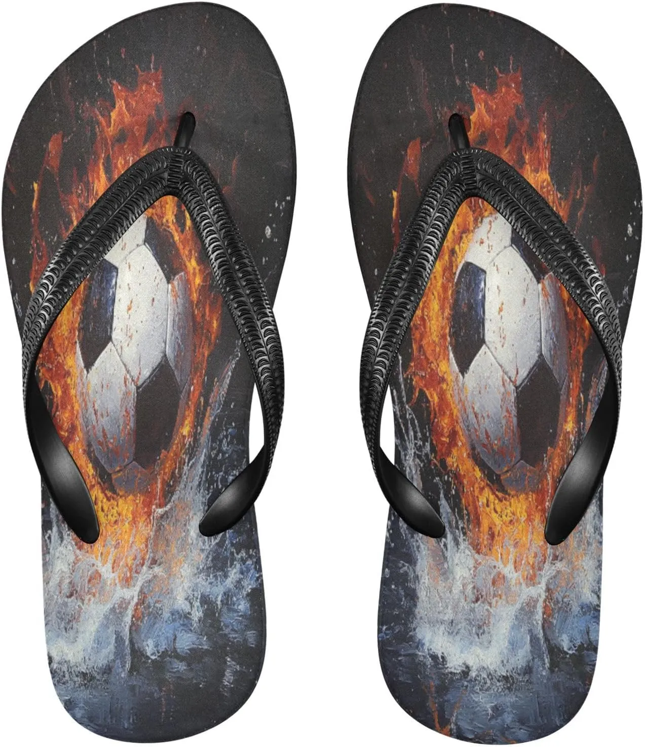 Soccer Ball Black Flip Flops Beach Shower Thong Sandals Rubber Non Slip Summer Slippers Shoes for Walking Men Women