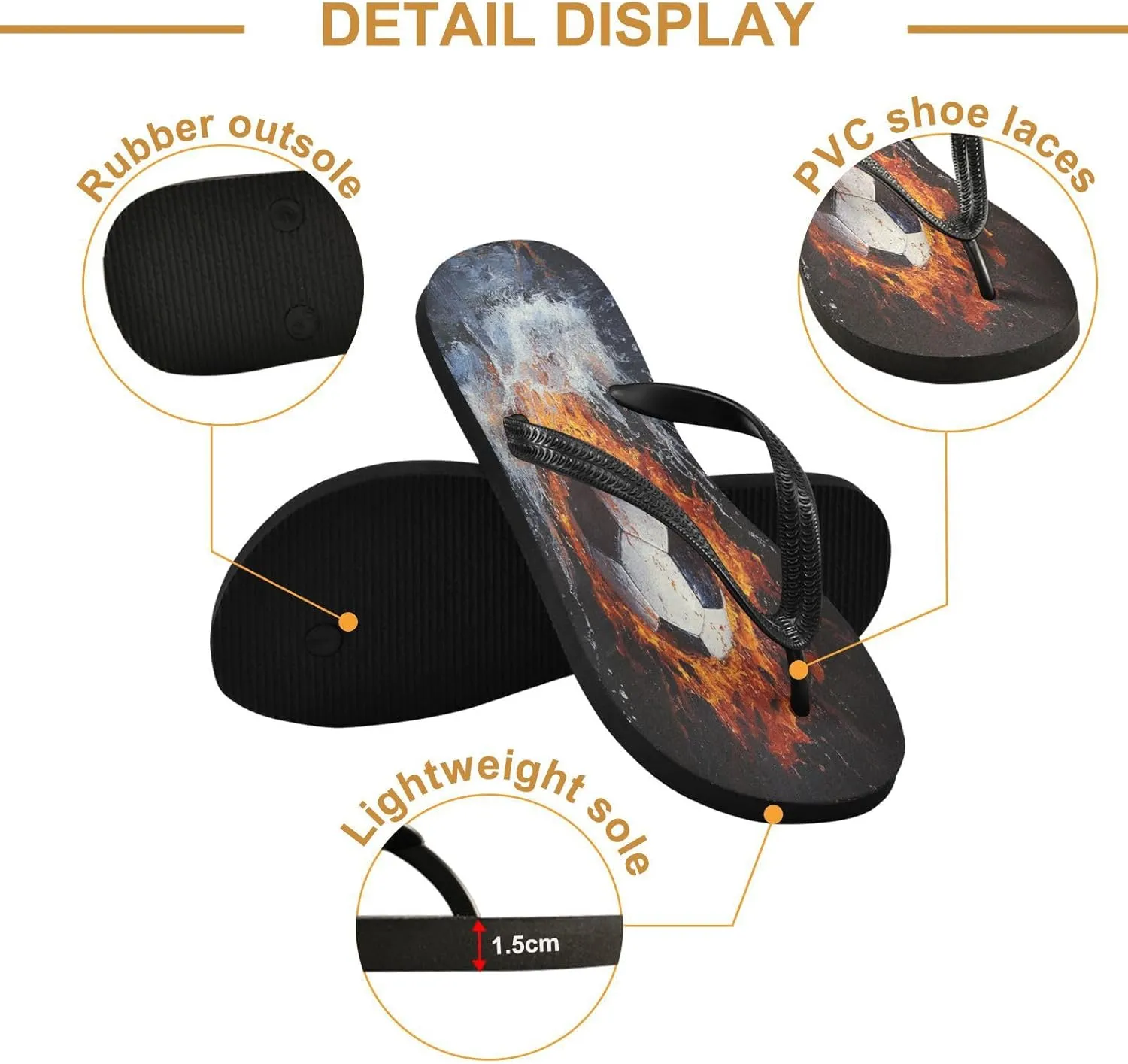 Soccer Ball Black Flip Flops Beach Shower Thong Sandals Rubber Non Slip Summer Slippers Shoes for Walking Men Women