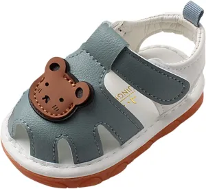 Squeaky Shoes for Infant Boys Girls Anti-Slip First Walking Shoes Baby Rubber Soft Sole Open-Toe Cartoon Sandals