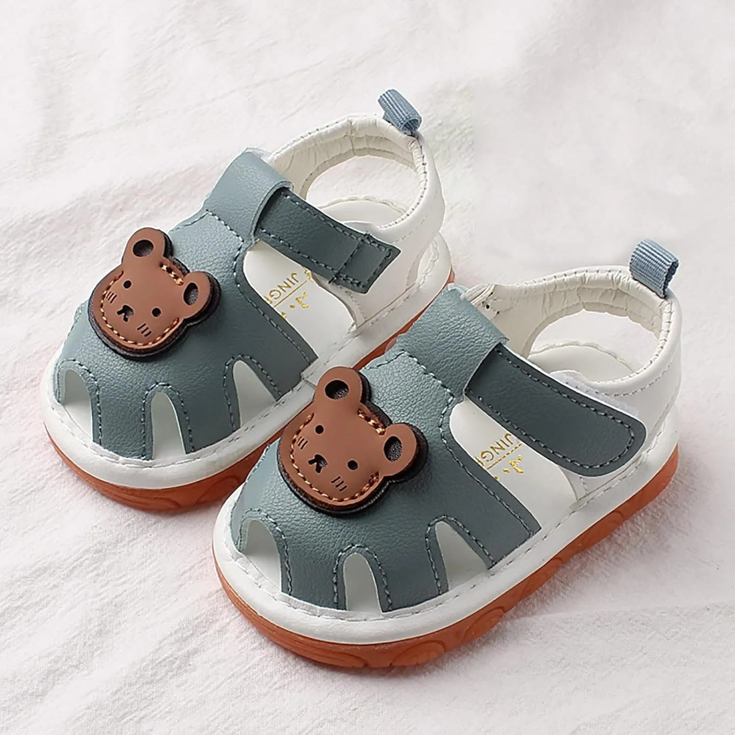 Squeaky Shoes for Infant Boys Girls Anti-Slip First Walking Shoes Baby Rubber Soft Sole Open-Toe Cartoon Sandals