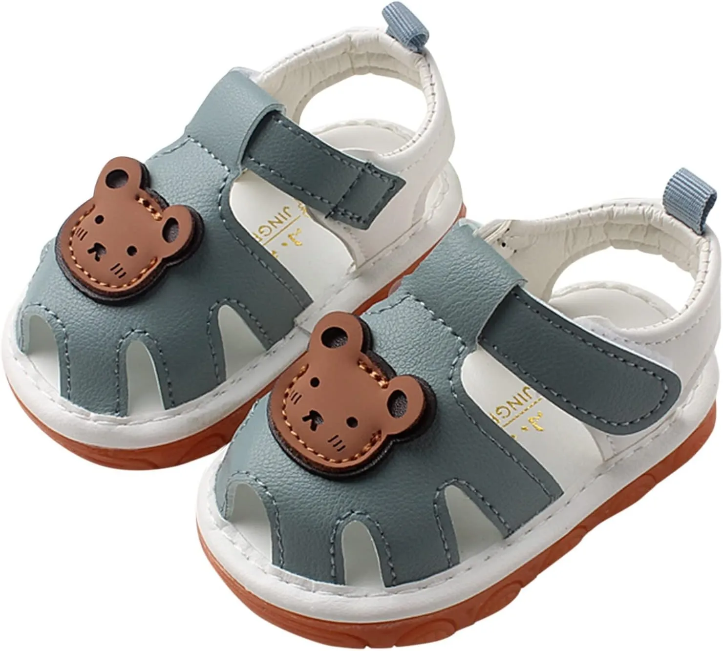 Squeaky Shoes for Infant Boys Girls Anti-Slip First Walking Shoes Baby Rubber Soft Sole Open-Toe Cartoon Sandals