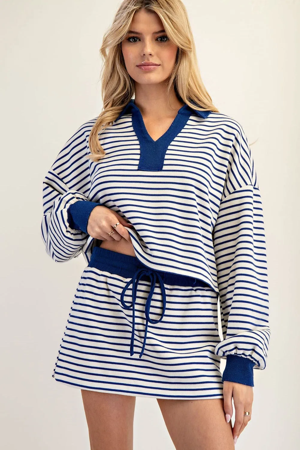 Striped Knit Mini Skort - Royal Blue & White | ee:some