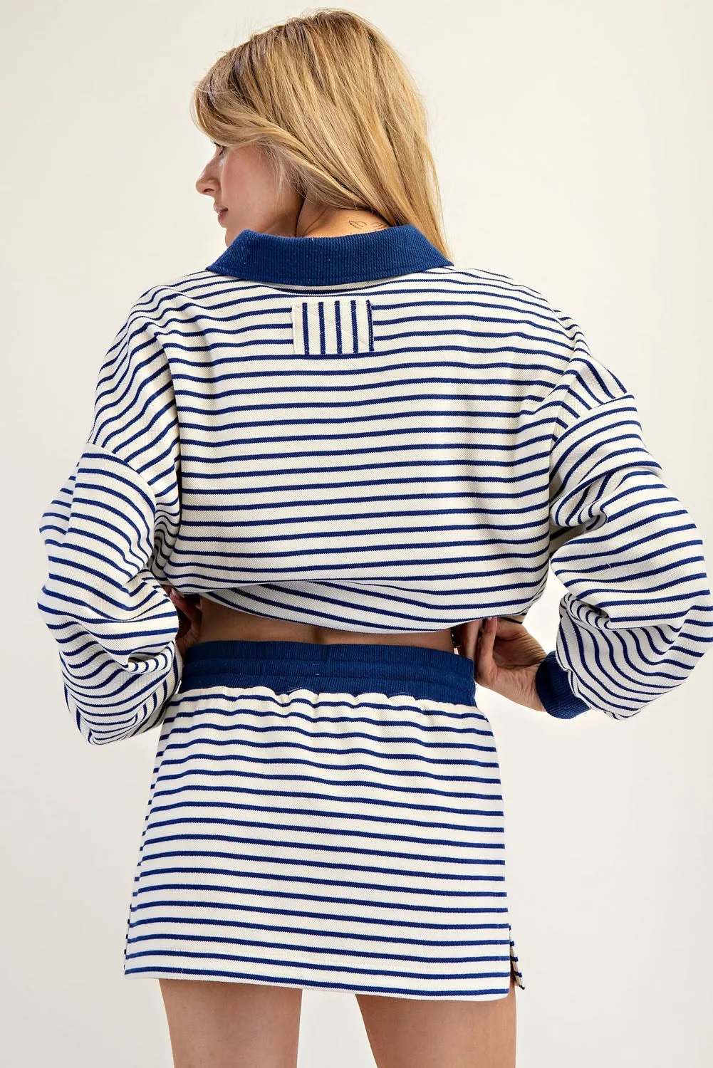 Striped Knit Mini Skort - Royal Blue & White | ee:some
