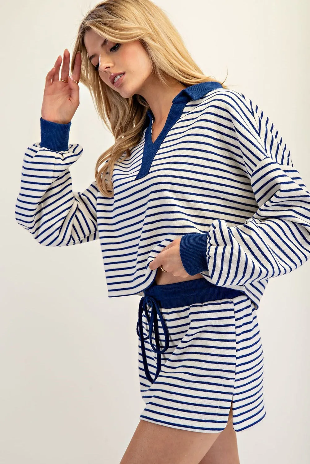 Striped Knit Mini Skort - Royal Blue & White | ee:some