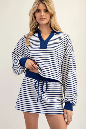 Striped Knit Mini Skort - Royal Blue & White | ee:some