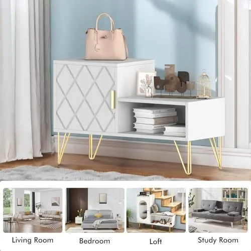 Sumell Shoe Bench with 2 Compartments & Adjustable Shelf-Stylish Storage Solution, Holds up to 350lb, Perfect for Entryway/Hallway or Bedroom End of Bed/Living Room-30 Inches, White