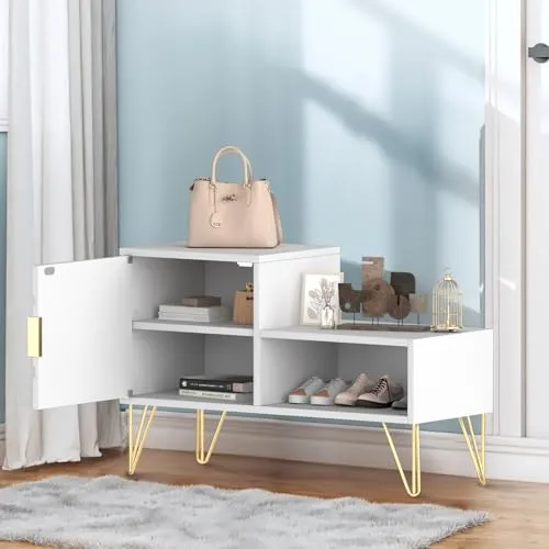 Sumell Shoe Bench with 2 Compartments & Adjustable Shelf-Stylish Storage Solution, Holds up to 350lb, Perfect for Entryway/Hallway or Bedroom End of Bed/Living Room-30 Inches, White