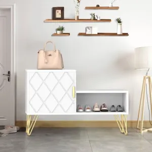 Sumell Shoe Bench with 2 Compartments & Adjustable Shelf-Stylish Storage Solution, Holds up to 350lb, Perfect for Entryway/Hallway or Bedroom End of Bed/Living Room-30 Inches, White