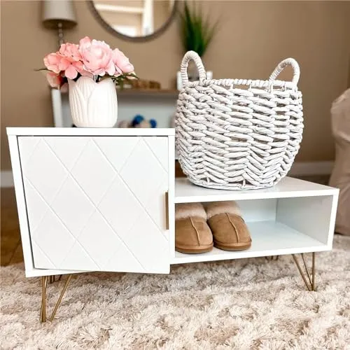 Sumell Shoe Bench with 2 Compartments & Adjustable Shelf-Stylish Storage Solution, Holds up to 350lb, Perfect for Entryway/Hallway or Bedroom End of Bed/Living Room-30 Inches, White